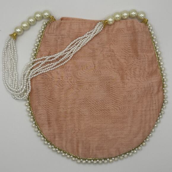 Embellished Peach Tone Indian Potli Bag, Intricate Beading, Faux Pearls - Picture 8 of 8
